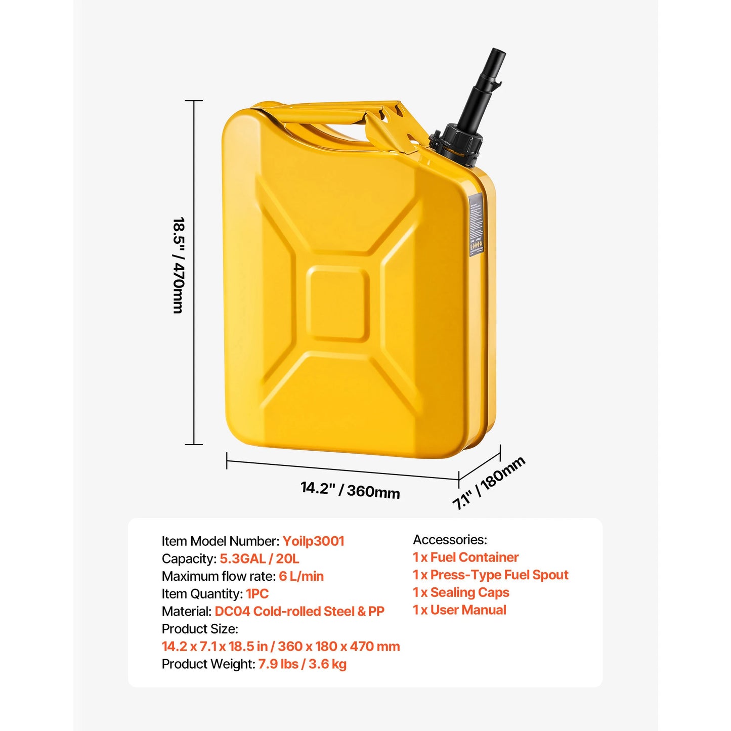 SucceBuy 1/2PCS 20L Metal Fuel Container Fuel Jerry Can with Spout & 6 L/min Max Flow Rate Gas Tank for Cars Motorcycle ATV UTV