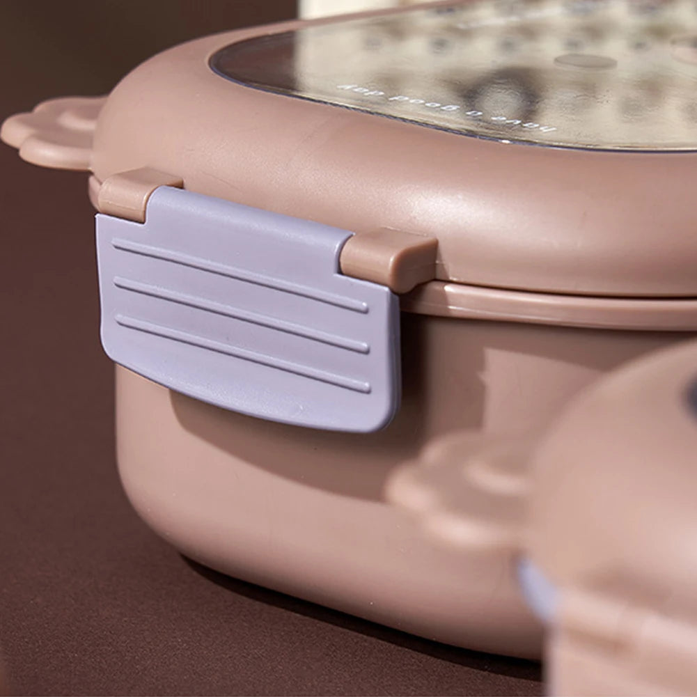 Stainless Steel Cute Food Container 2 Compartments  Double-Sided Locking Design Deposit Meal/Fruit/Vegetables and Salads