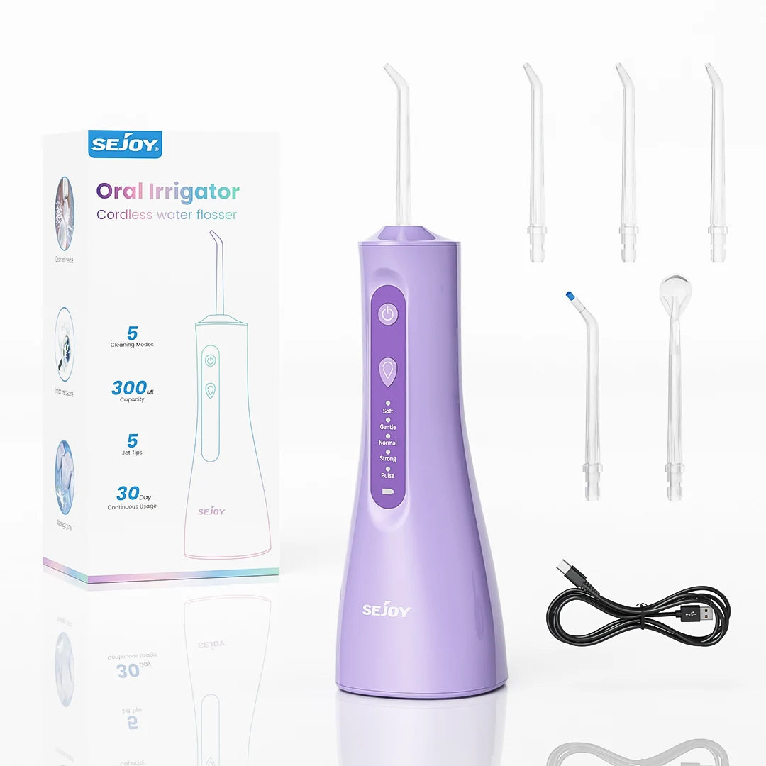 Sejoy Electric Water Flossers Oral Irrigator Rechargeable Portable Dental 5 Modes Water Tank Teeth 300ML Waterproof Cleaner