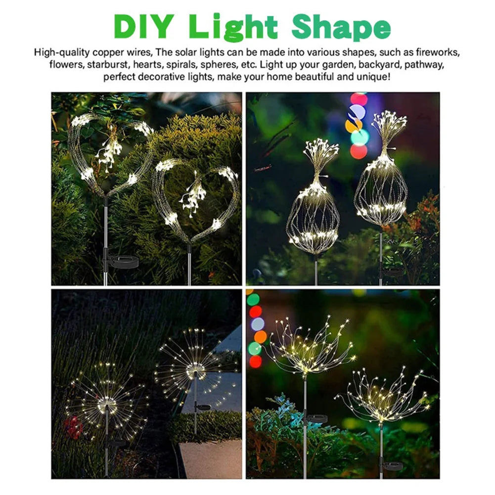 2Pcs Outdoor Solar Fairy Lights 200 LED Copper Wire Solar Firework Lights Waterproof for Yard Patio Pathway Lawn Flowerbed Decor