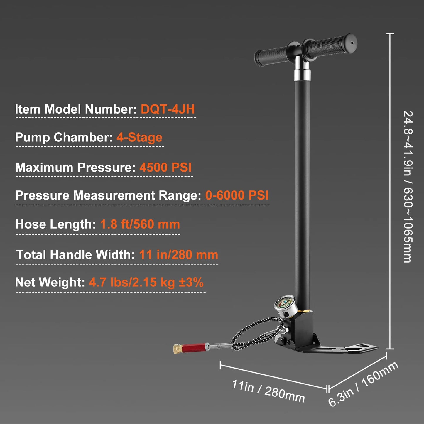 SucceBuy PCP Hand Pump 4 Stage 30Mpa 4500 PSI High Pressure Air Rifile Filling Stirrup Pump for Airguns, Paintball Filling, Tire