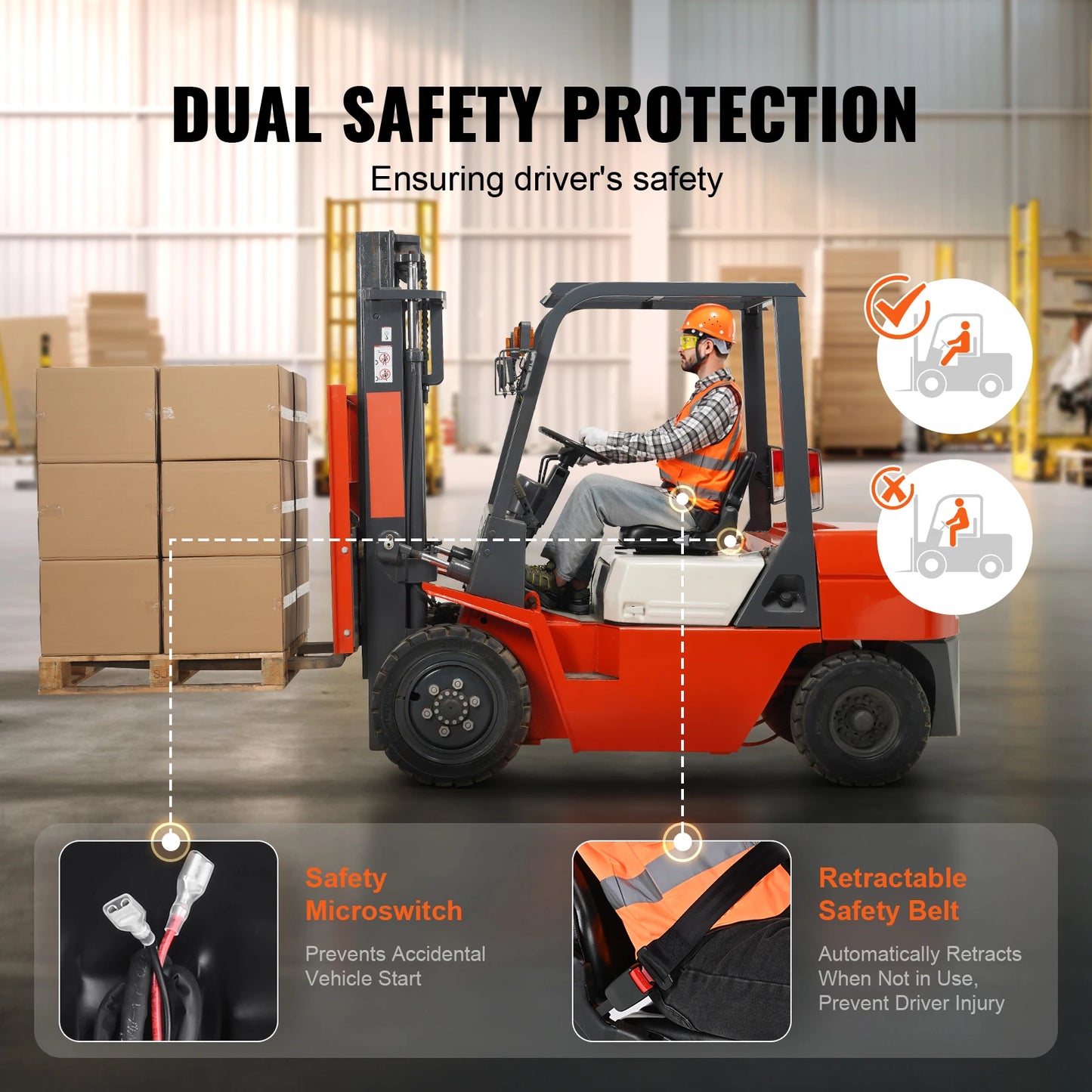 SucceBuy Universal Forklift Seat Fold Down Tractor Seat Comfortable Forklift Seat with Adjustable Angle Back and Micro Switch