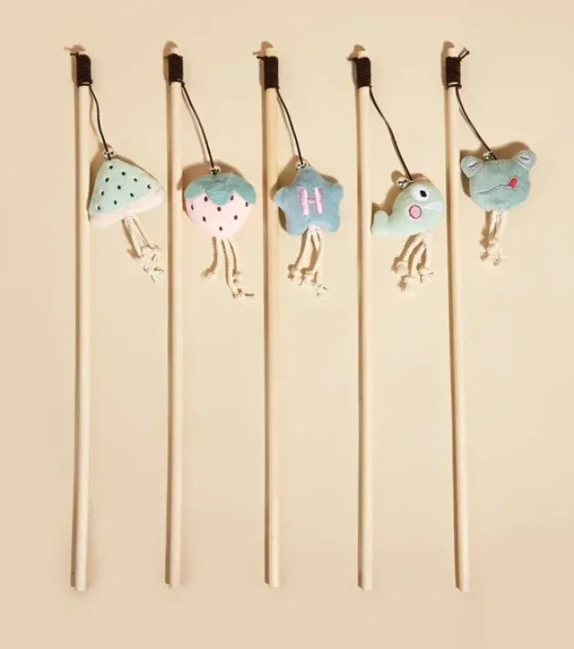 New Mouse Wooden Teasing Cat Rod Cat Toy Pet Supplies Feather Bell Wooden Rod Teasing Cat Stick
