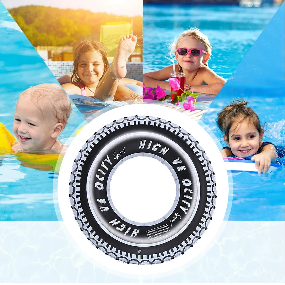 Tire Pattern Pool Floating Rings Leakproof Inflatable Swim Ring Swimming Rings Floaties Swim Float Tube for Summer Pool Party