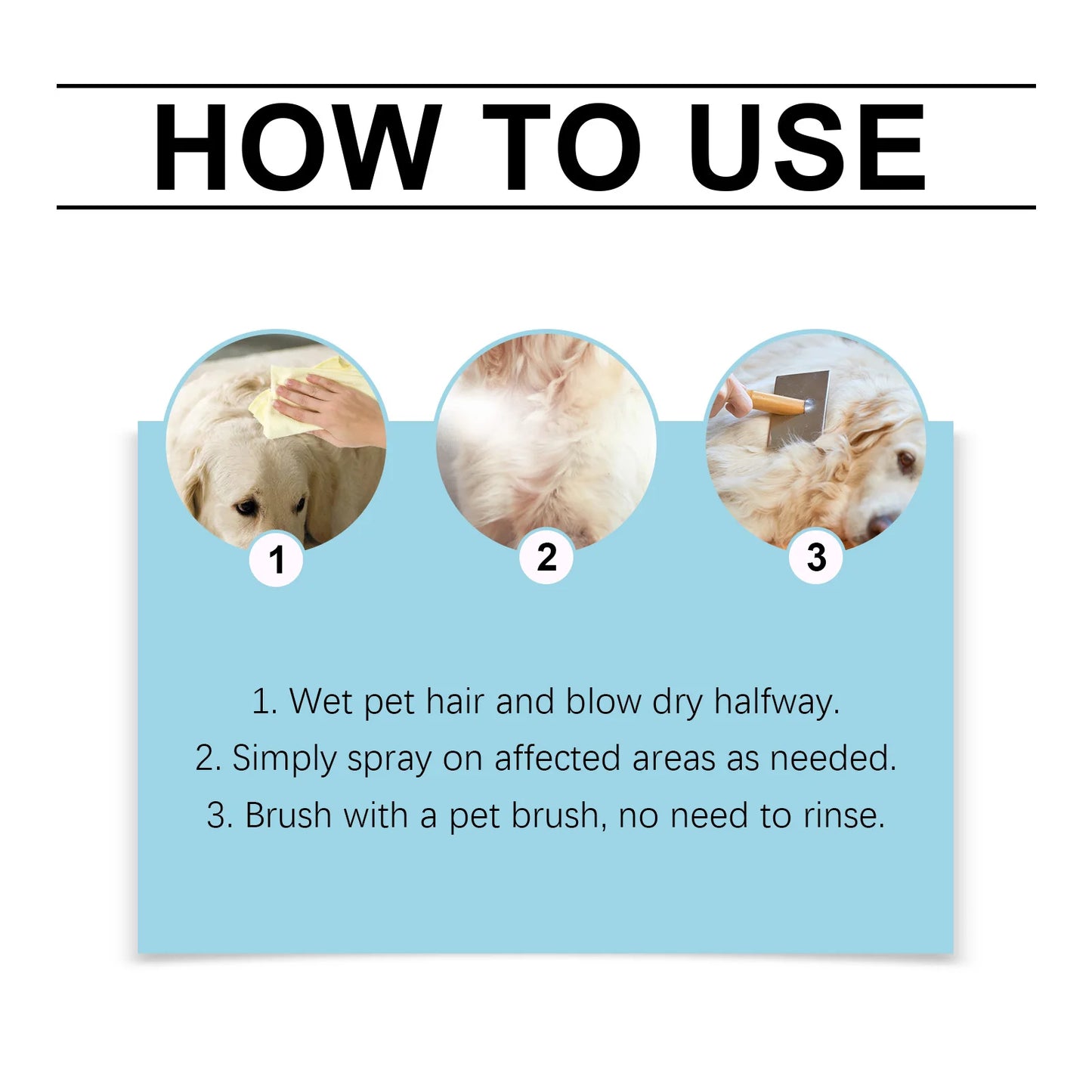 Yegbong Dog Detangler Spray Pet Hair Untangling Smooth Care Spray Fresh Fragrance No Rinse All Sizes Pet Grooming Tool 100ml