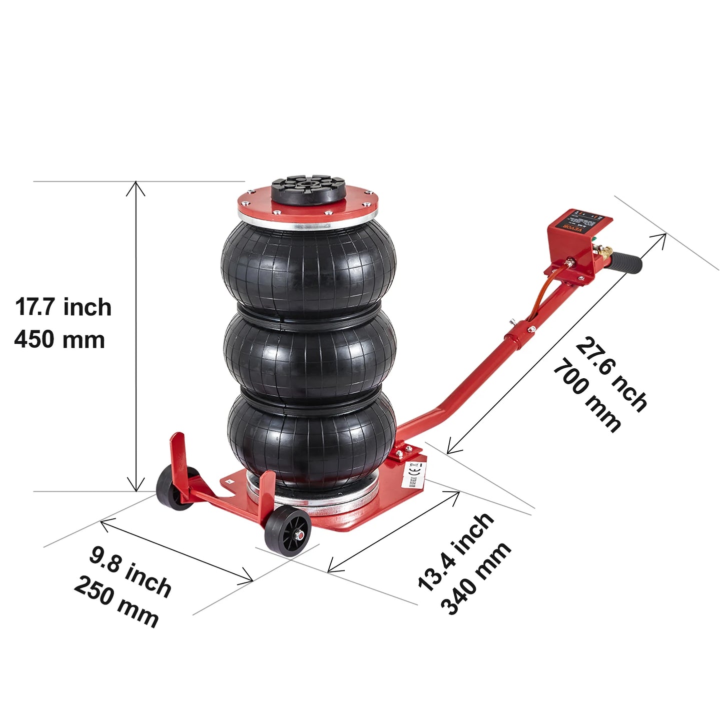 SucceBuy Pneumatic Jack 3 Ton/5 Ton Triple Bag Air Jack Quick Lift Heavy Duty Car Repair Jacks Folding Rod Jacks with Two Wheel