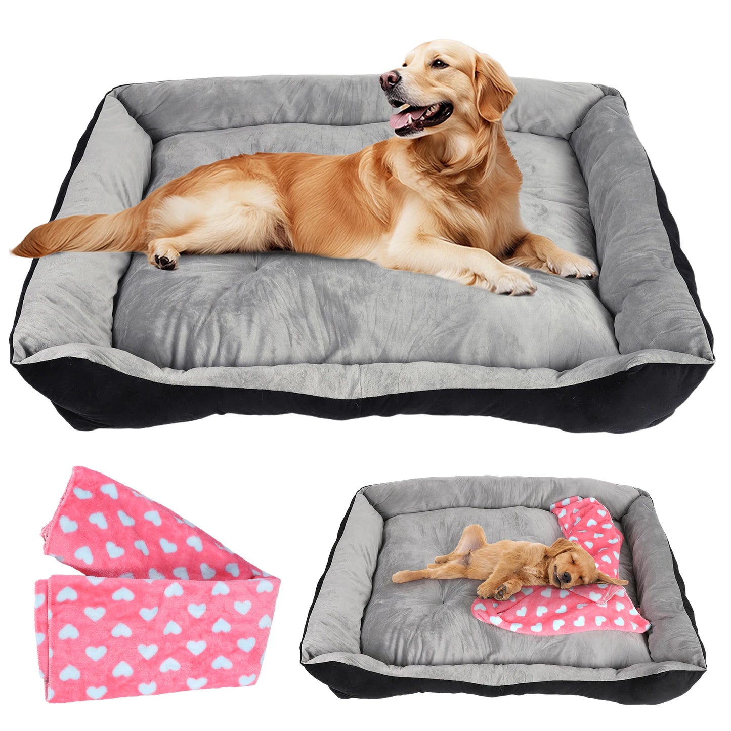 Square Nest Pet Kennel with Pillow & Blanket Pet Warm House Washable Cotton Soft Cat Mat for Small Medium Animal Doghouse
