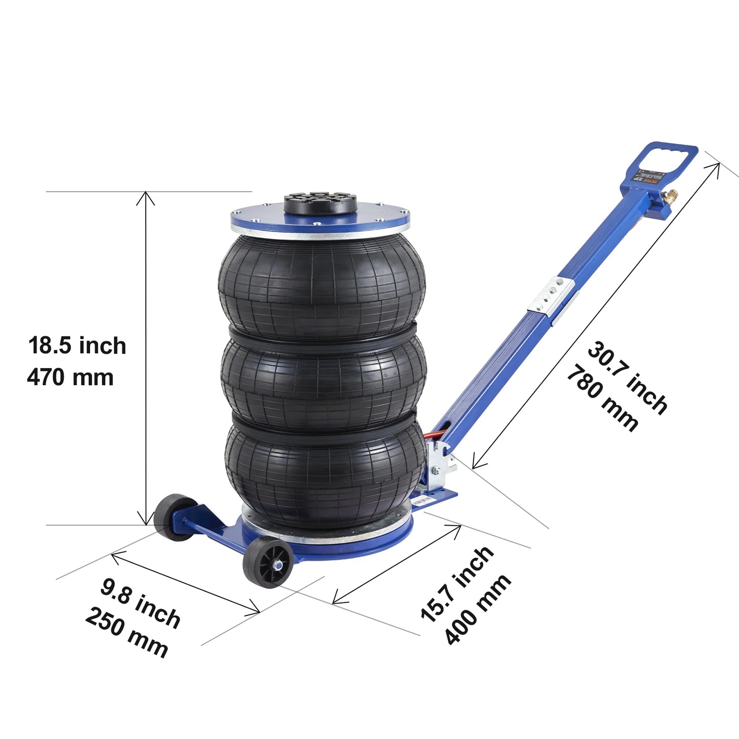 SucceBuy Pneumatic Jack 3 Ton/5 Ton Triple Bag Air Jack Quick Lift Heavy Duty Car Repair Jacks Folding Rod Jacks with Two Wheel