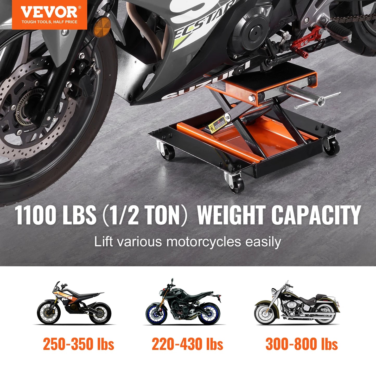 SucceBuy Motorcycle Lift 1100 LBS Motorcycle Lift Scissor Lift  with Dolly & Hand Crank Center Hoist Crank Stand for Motorcycle