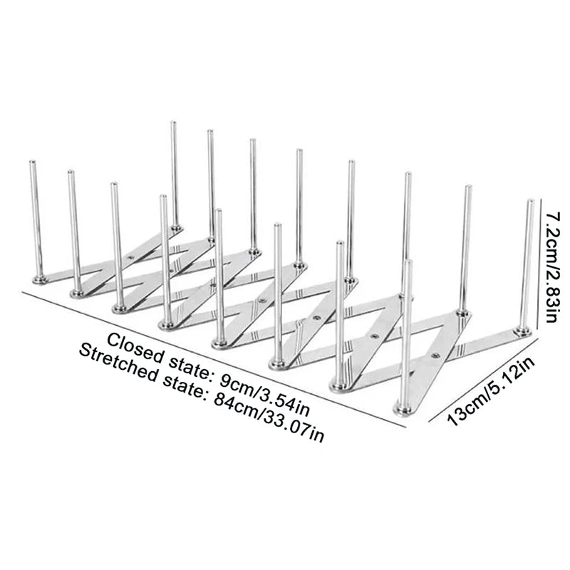 〔W〕Pot Lid Rack Pan Lid Organizer Retractable Foldable Stainless Steel Plate Dish Holder Shelf Tableware Storage Kitchen Gadgets
