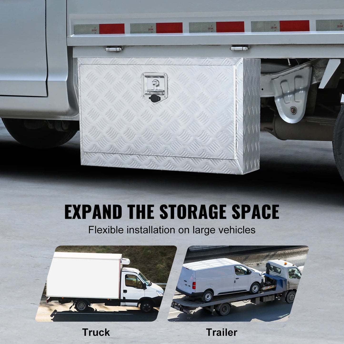 SucceBuy  Underbody Truck Box Pickup Storage Box Heavy Duty Aluminum Diamond Plate Tool Box with Lock and Keys for Truck Trailer