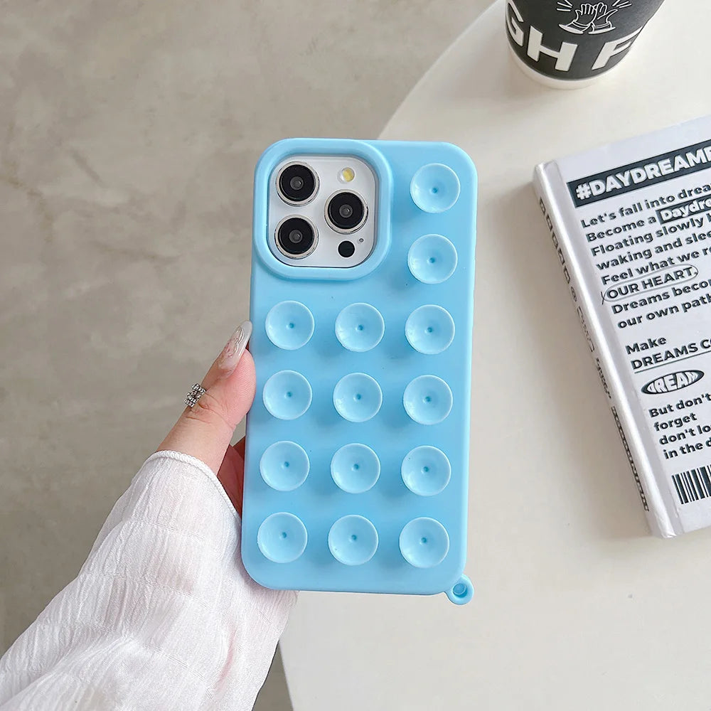 Suction Cup Soft Silicone Phone Case For iPhone 16 Pro Max 17 13 14 11 12 15 Pro Max Plus Anti-Slip Shockproof Candy Color Cover