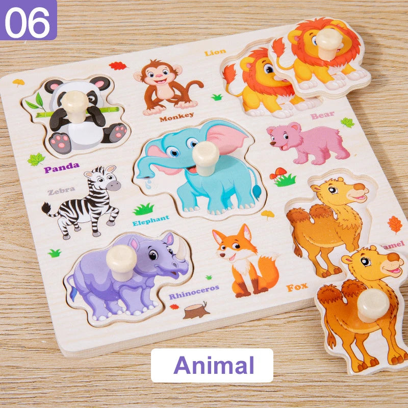 Montessori  Toys Wooden 3d Puzzle Cartoon Animal Intelligence Jigsaw Puzzle Early Learning Educational Toys for Children
