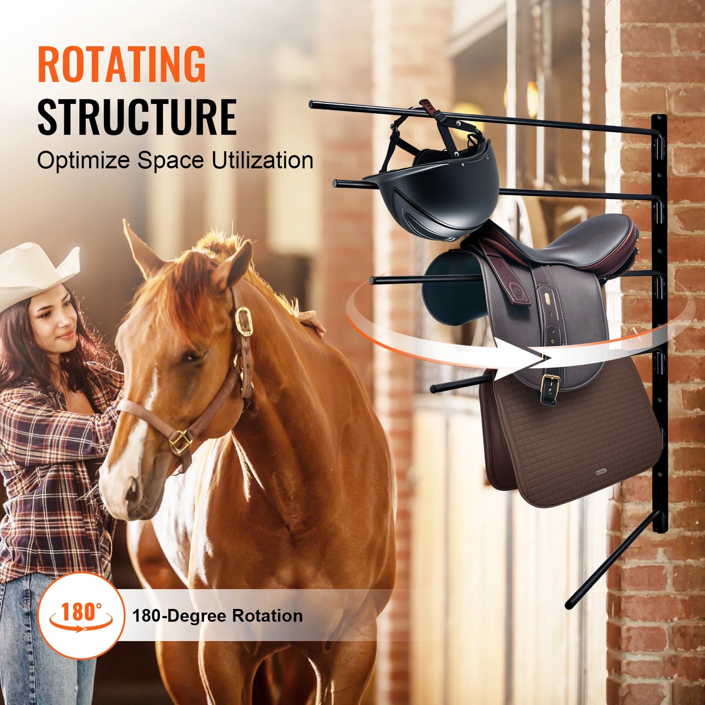 SucceBuy Wall Mounted Saddle Rack Swing Out Saddle Holder Space Saving Horse Pad and Blanket Rack for Tack Room Organization