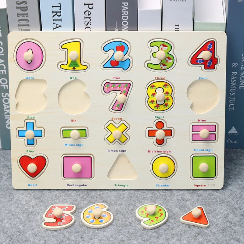 30cm Baby Toys Montessori Wooden Puzzle Hand Grab Board Educational Wood Puzzles for Kids Cartoon Animal Vehicle Gift for Child