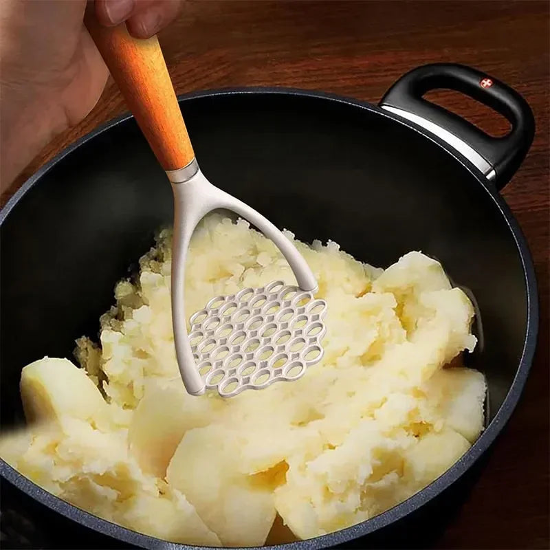 Aluminum Manual Potato Masher Meat Potato Pressor Tool Whisk Food Cutter Crusher Wood Handle Garlic Pusher Kitchen Gadgets