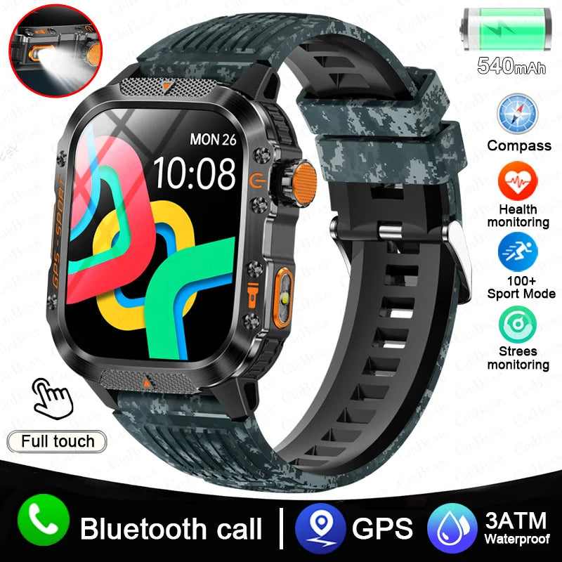 2025 New Military GPS Sports Smart Watch Men 3ATM Waterproof Compass 540mAh Bluetooth Call Heart Rate Smartwatches Android IOS