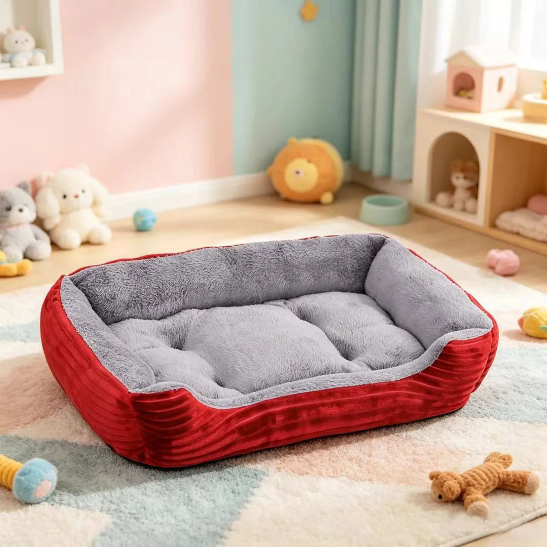 Soft Plush Rectangular Dog Bed, Anti-Slip Warm Pet Sofa for Cats & Small Dogs, Corduroy Nest Cushion