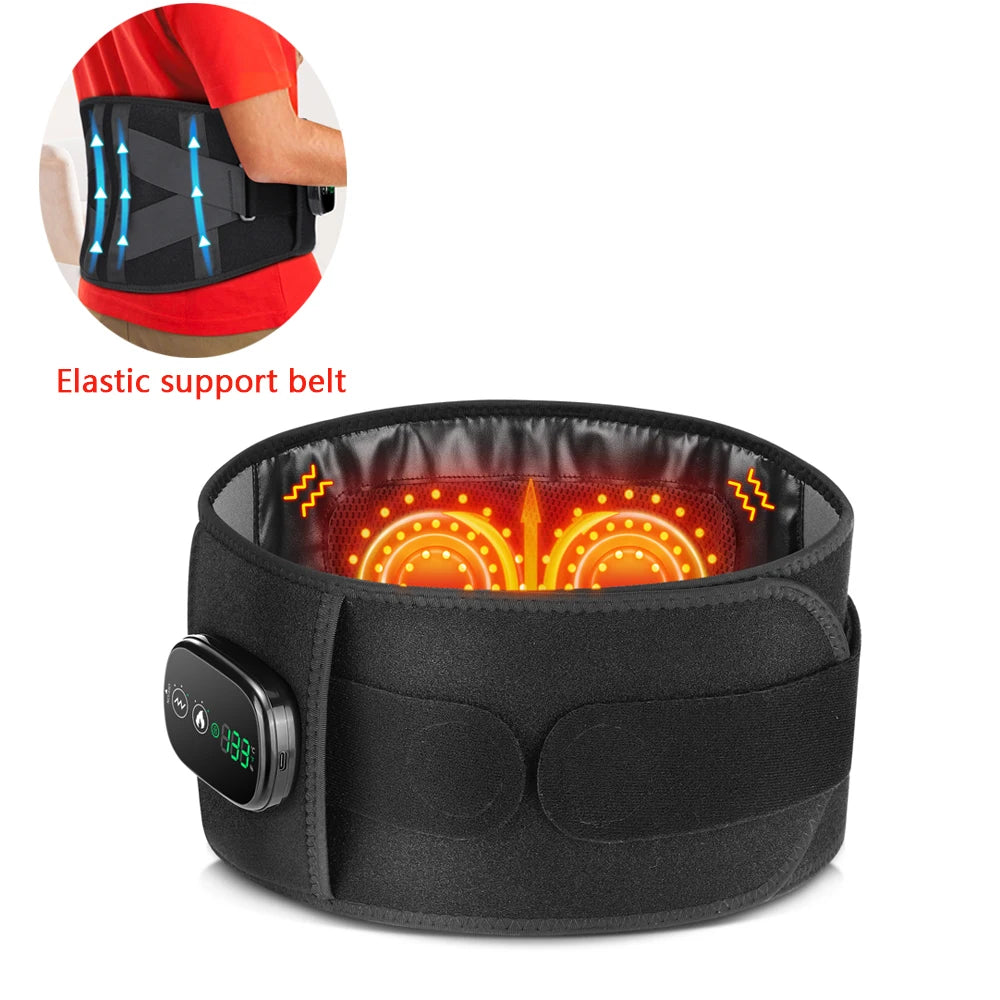 Cordless Heated Vibration Massage Belt Infrared Waist Massager Lumbar Support Decompression Back Brace Muscle Relax Relieve Pain