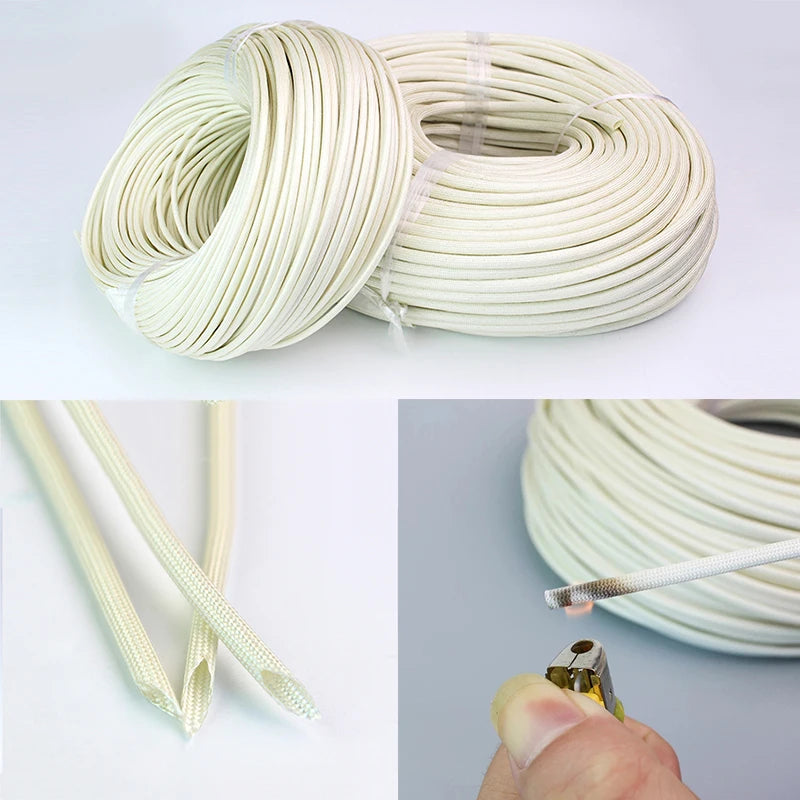 1/5/10/20M Braided Fiberglass Sleeve 600 Deg High Temperature Chemical Glass Fiber Tube Fiberglass Sleeving White ID 1mm ~ 30mm