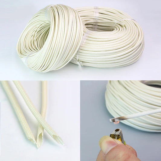 1/5/10/20M Braided Fiberglass Sleeve 600 Deg High Temperature Chemical Glass Fiber Tube Fiberglass Sleeving White ID 1mm ~ 30mm