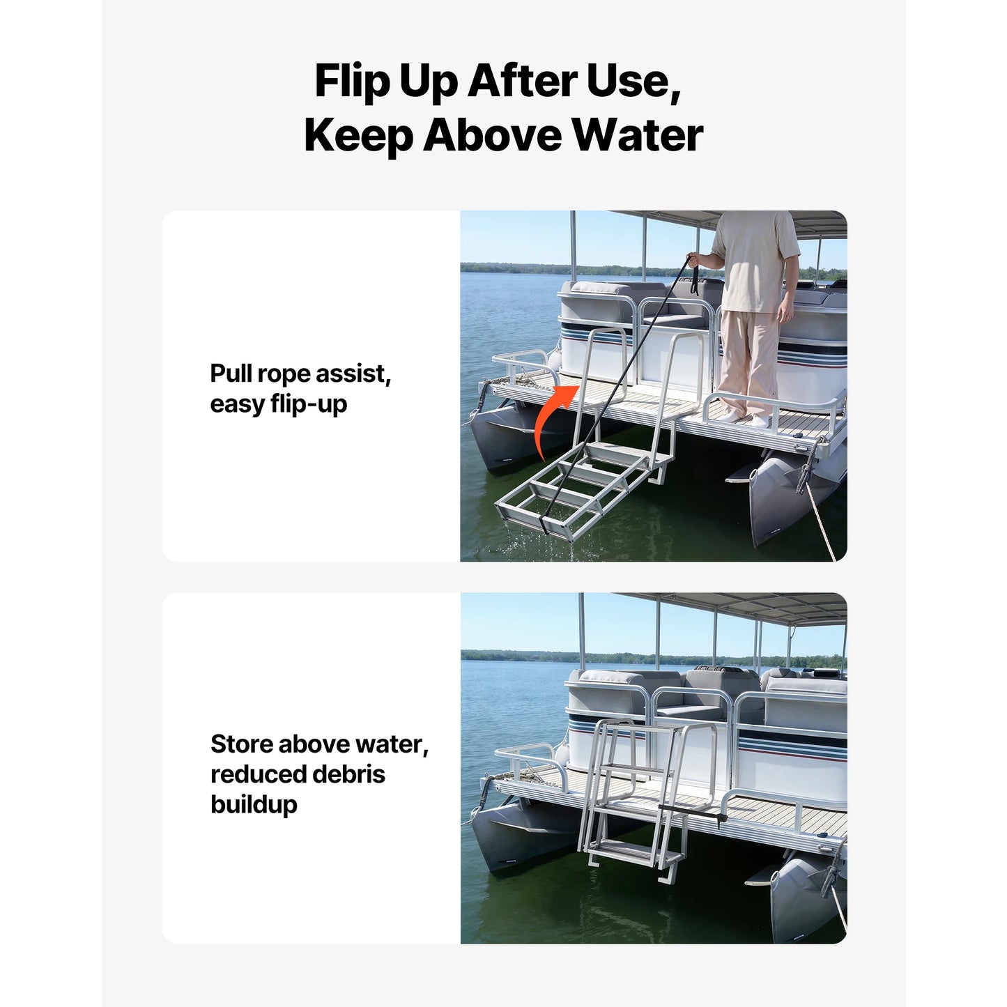 SucceBuy 4/5/6-Step Flip-Up Dock Ladder 350 lbs Aluminum Alloy Pontoon Boat Swim Ladder with Non-Slip Steps for Marine Boarding