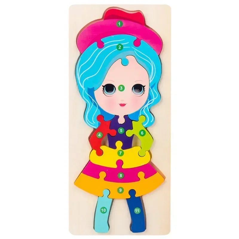 Baby Toys Wooden Puzzle Cute Animals Shape Matching 3D Puzzle Board Game Wooden Montessori Toys For Children Gifts