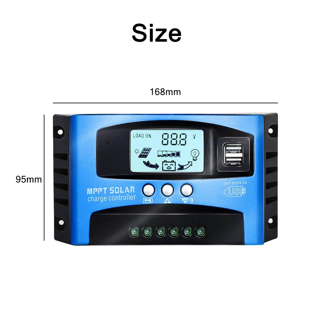 MPPT Solar Charge Controller 12V/24V Auto Focus Tracking Solar Panel Regulator with LCD Display Dual USB Port Charge Controller