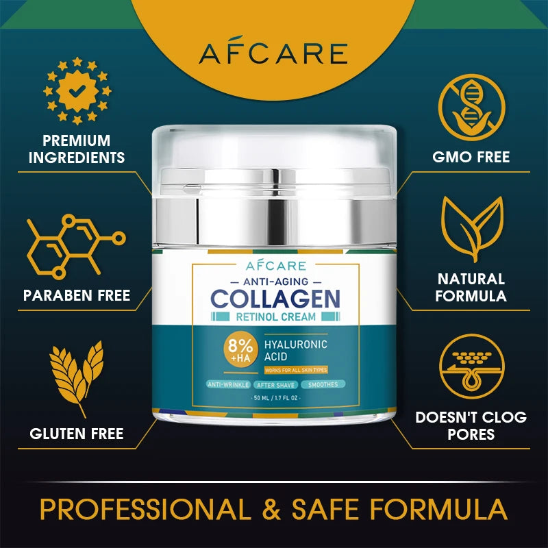 8% Collagen Face Cream with High-Quality Hyaluronic Acid Anti-Wrinkle Retinol Moisturizing Anti-Aging Facial Skincare Product