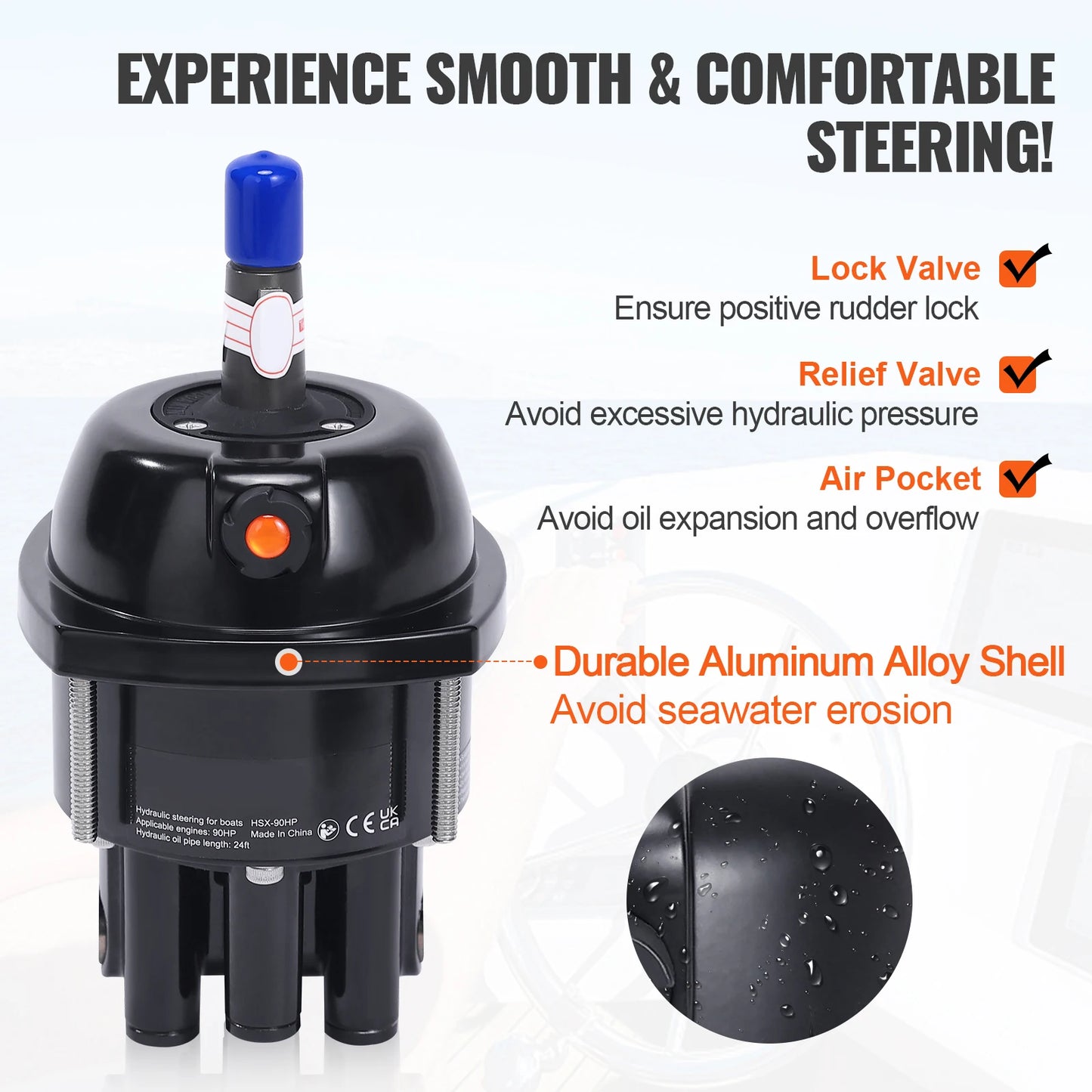 SucceBuy Hydraulic Outboard Steering Kit 90HP/150HP/300HP with Helm Pump and 24FT/26Ft Hose Single Station Single-Engine Boats