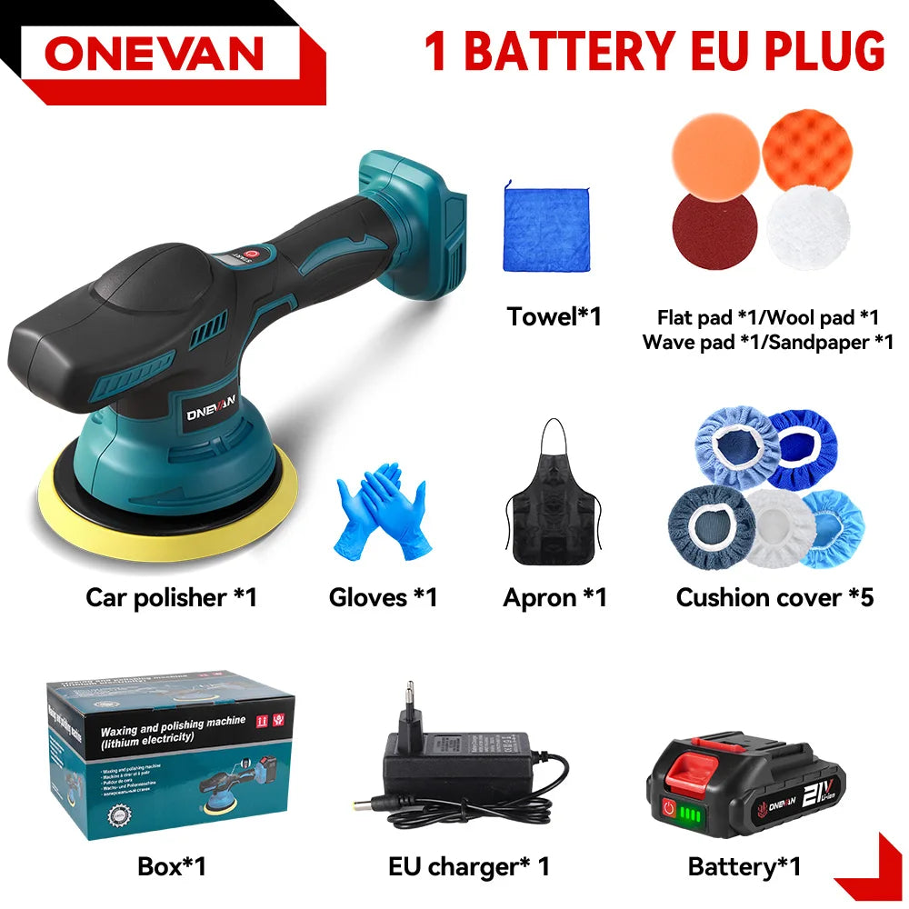 ONEVAN 8Gear Digital Display Cordless Car Polisher Electric Polisher Auto Car Waxing Polishing Tools For Makita 18V Battery Pin
