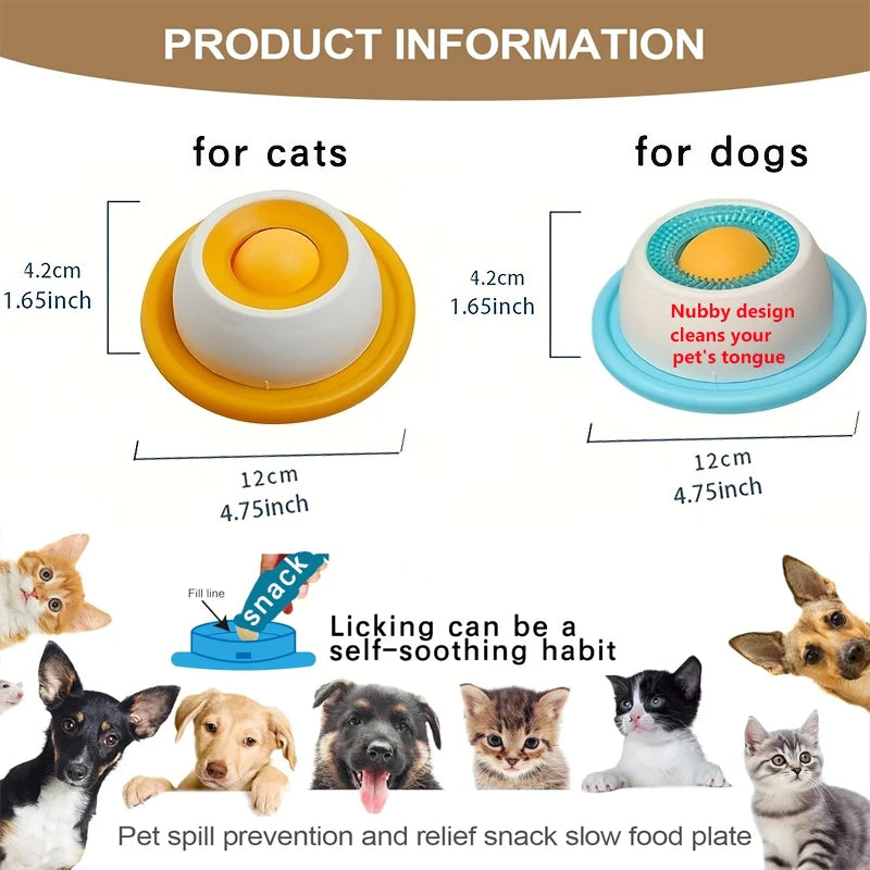 Pet Licking Mat Bowl Yogurt Licking Plate Slow Feeder for Dogs & Cats Pet Lick Mat Interactive Snack Bowl Promotes Dental Health