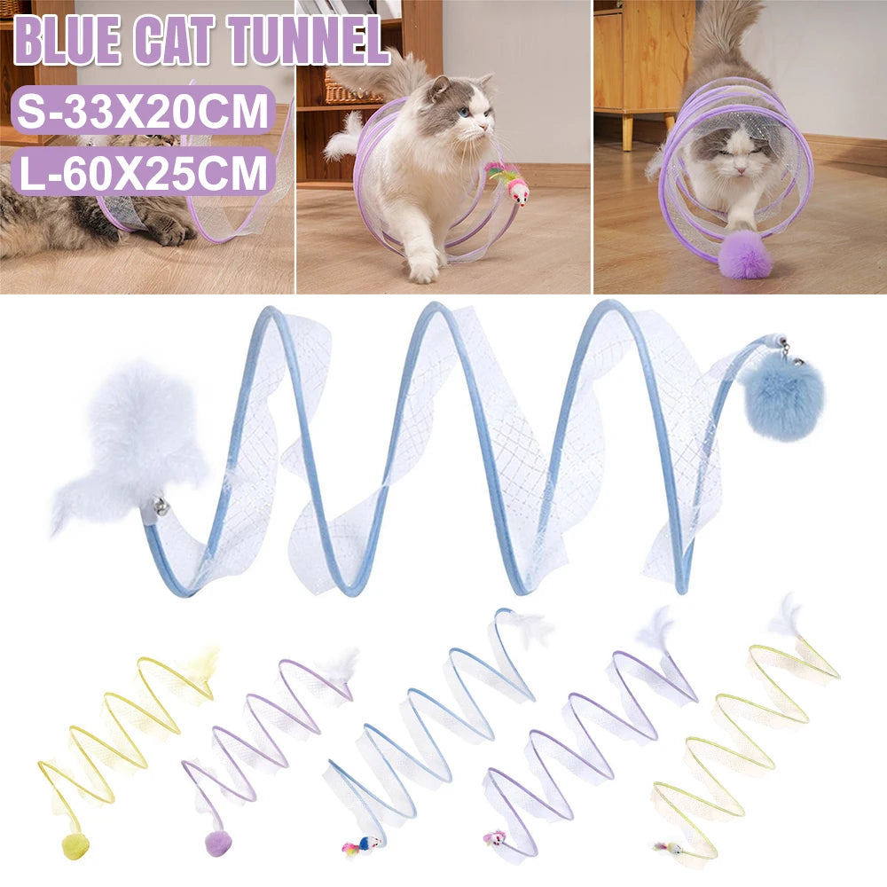 3PCS Cat Tunnel Collapsible Toy Feather Funny Exercise Indoor Ball Mouse Feather Toy
