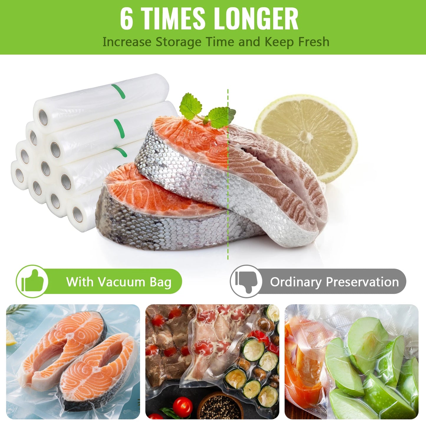 10 Rolls Food Vacuum Sealer Bags Multi-Purpose Food Storage Saver Large Capacity Heat Seal Vacuum Bag for Freeze Drying Food