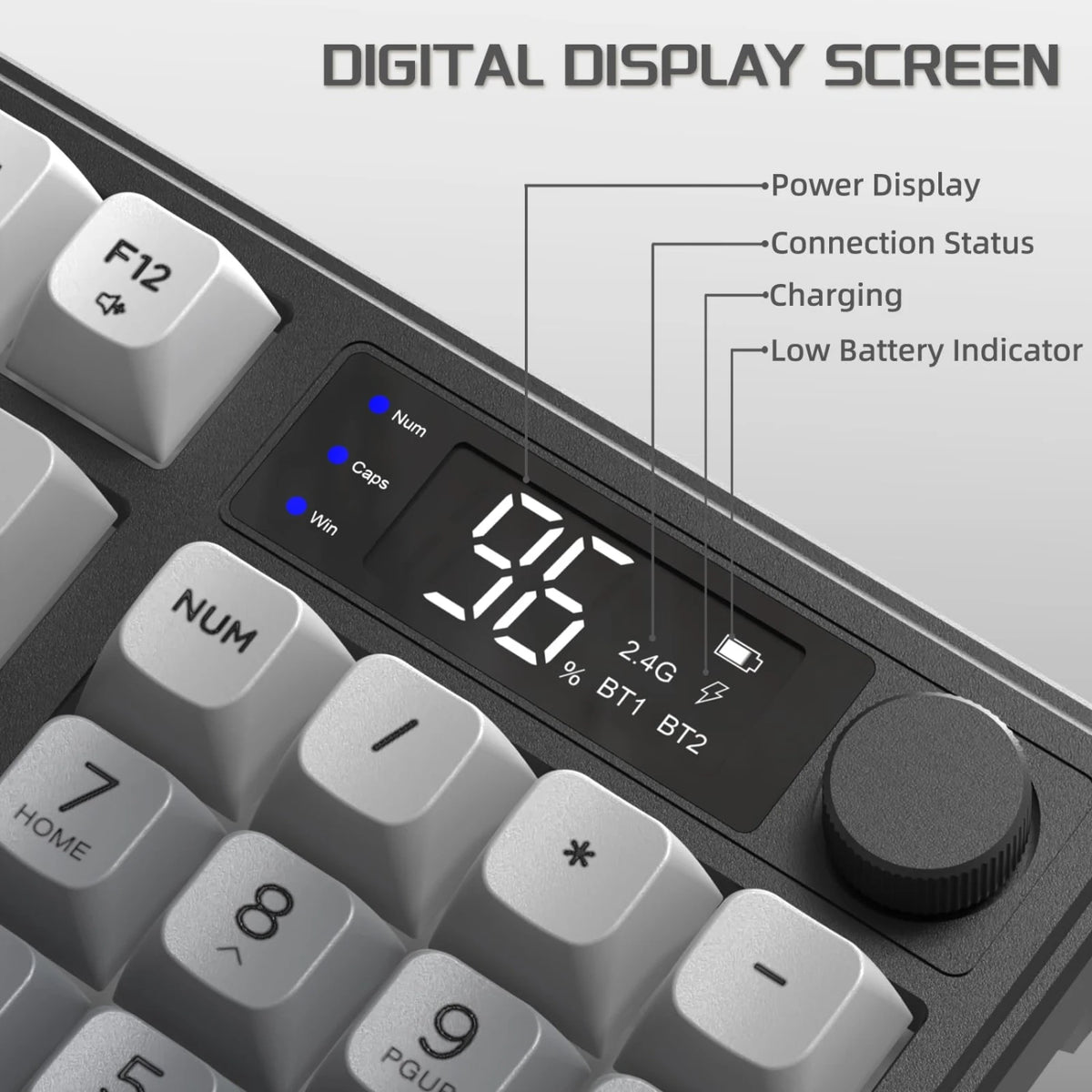 Freewolf M96 Wireless Gaming Keyboard, Knob Control BT/2.4g, RGB LED Backlight Display, Pbt Keycap, 3000mah Battery, Us Layout