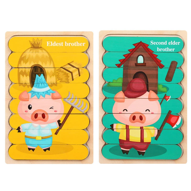 Montessori Baby Wooden Puzzle Toys Kids Educational Game 3D Cartoon Animal Jigsaw Puzzle Toys Activity Board for Child 2 3 Years