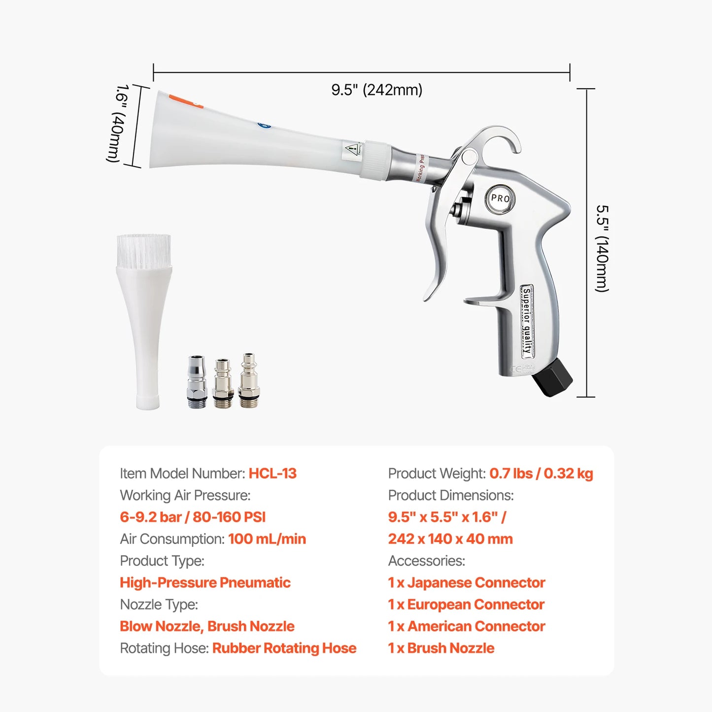 SucceBuy Car Cleaning Gun 6-9.2 Bar High-Pressure Air Blow Gun with Nozzles 360° Rotating Nozzle Work with 1/4NPT Air Compressor