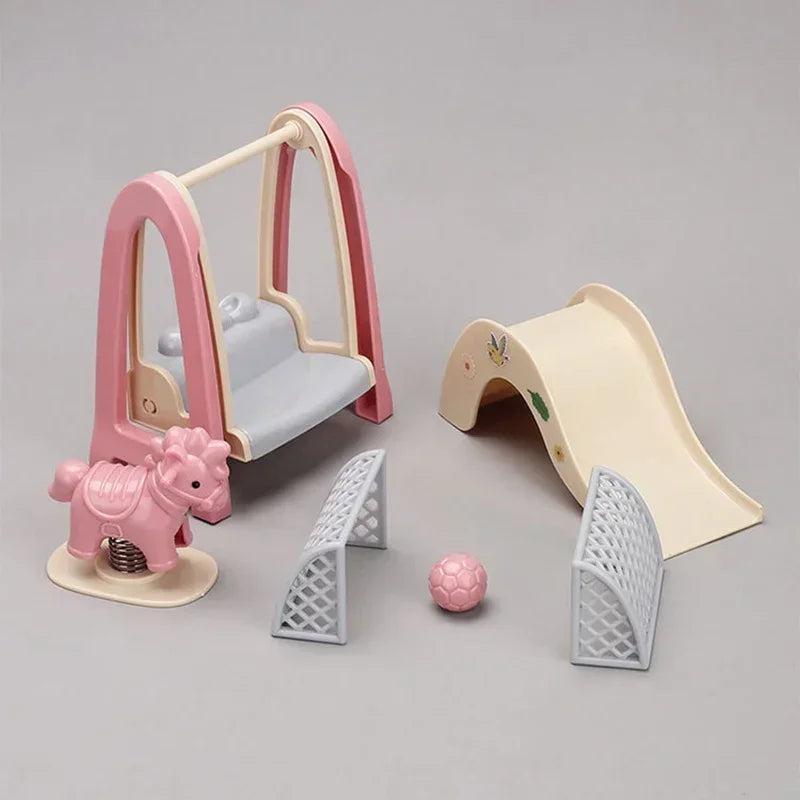Doll House Simulation Amusement Park Slide Wooden Horse Swing Miniature Children's Playhouse Toys Accessories Set