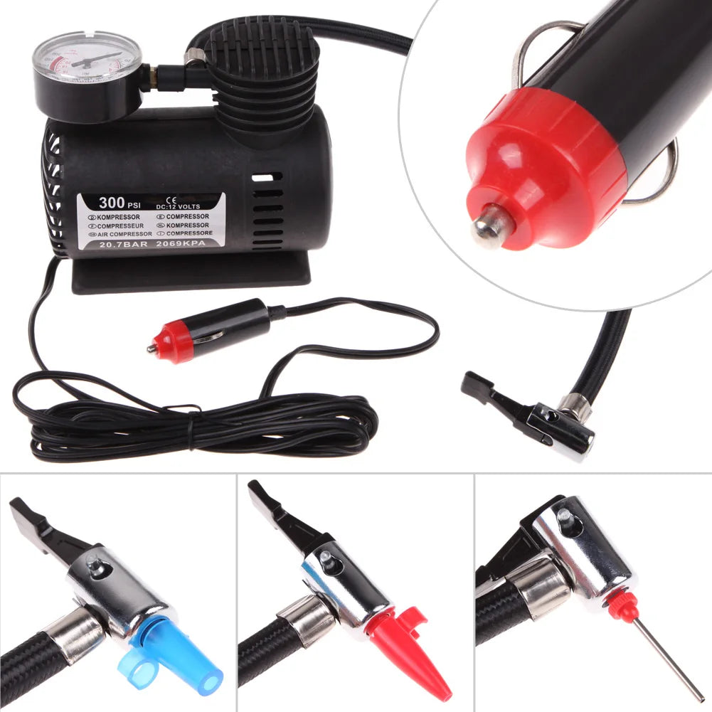 12V Portable Air Compressor with Pressure Gauge Electric Air Pump Auto Tire Infaltor Pump for Car Motorcycle Bicycle