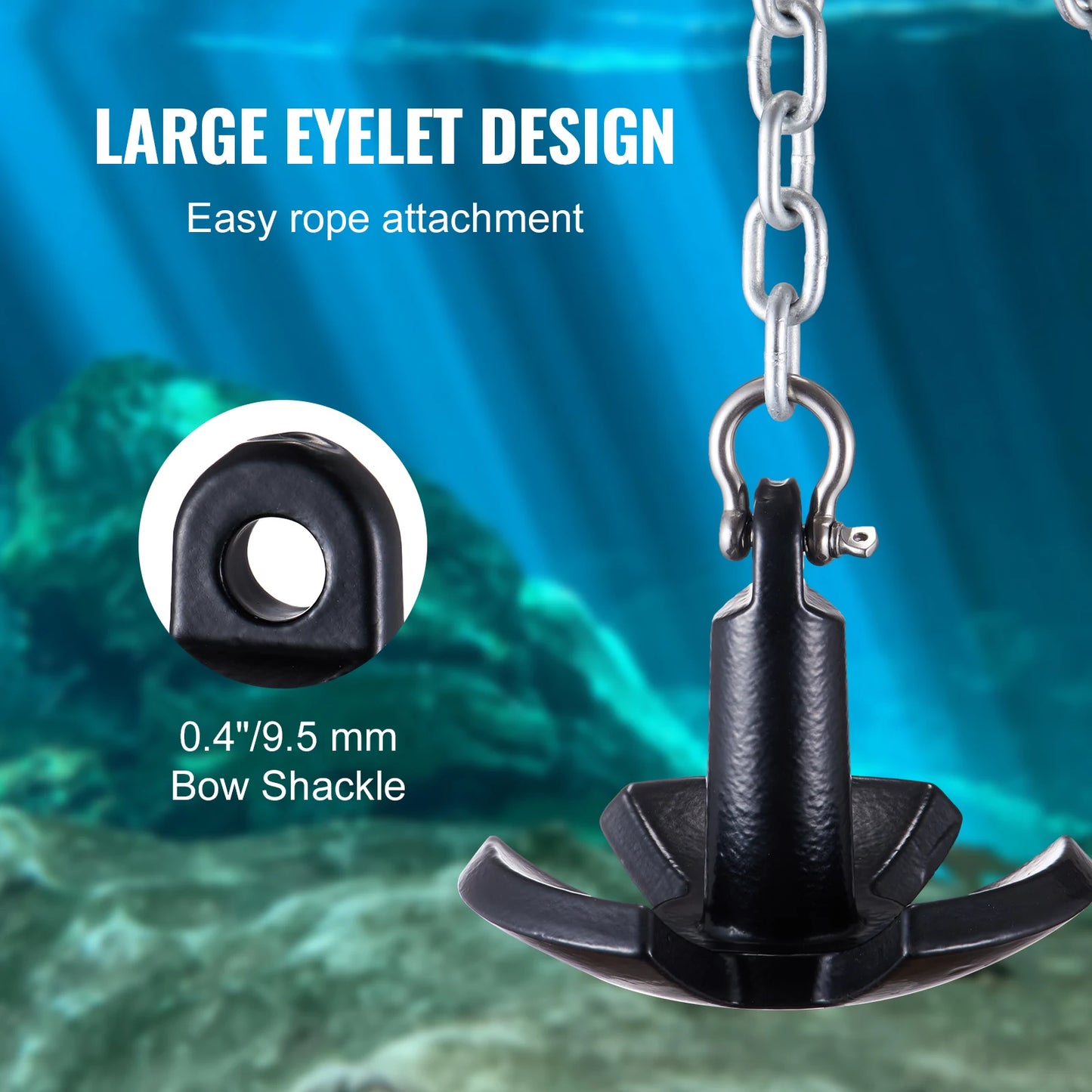 SucceBuy River Anchor 12 lbs Boat Anchor Cast Iron Black Vinyl-Coated with Shackle, Mushroom Anchor Fit for Boats Up To 10 ft