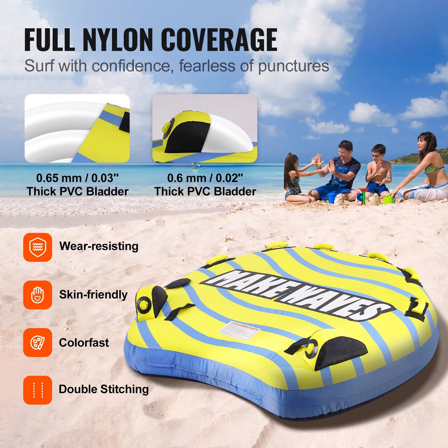 SucceBuy Towable Tube for Boating, 1-3 People Inflatable Towable Tube with Bumper Fins, 510 lbs Water Sport Towable Tubess