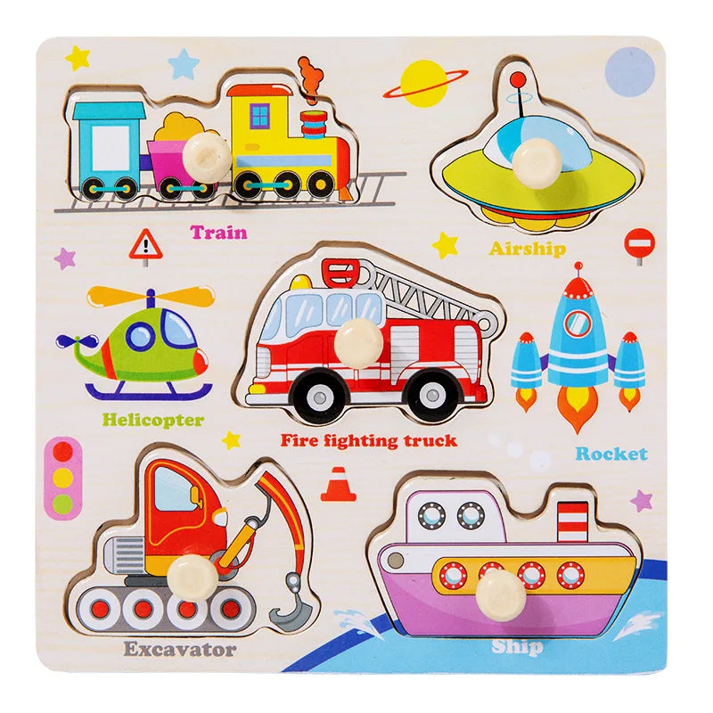 Montessori Baby Wooden Puzzle Toys Kids Educational Game 3D Cartoon Animal Jigsaw Puzzle Toys Activity Board for Child 2 3 Years