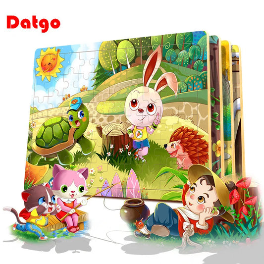 New Sale 60Pcs Cartoon Wooden Puzzle Children Animal Vehicle Jigsaw Toy 2-6 Year Baby Early Educational Toys for Kids Game