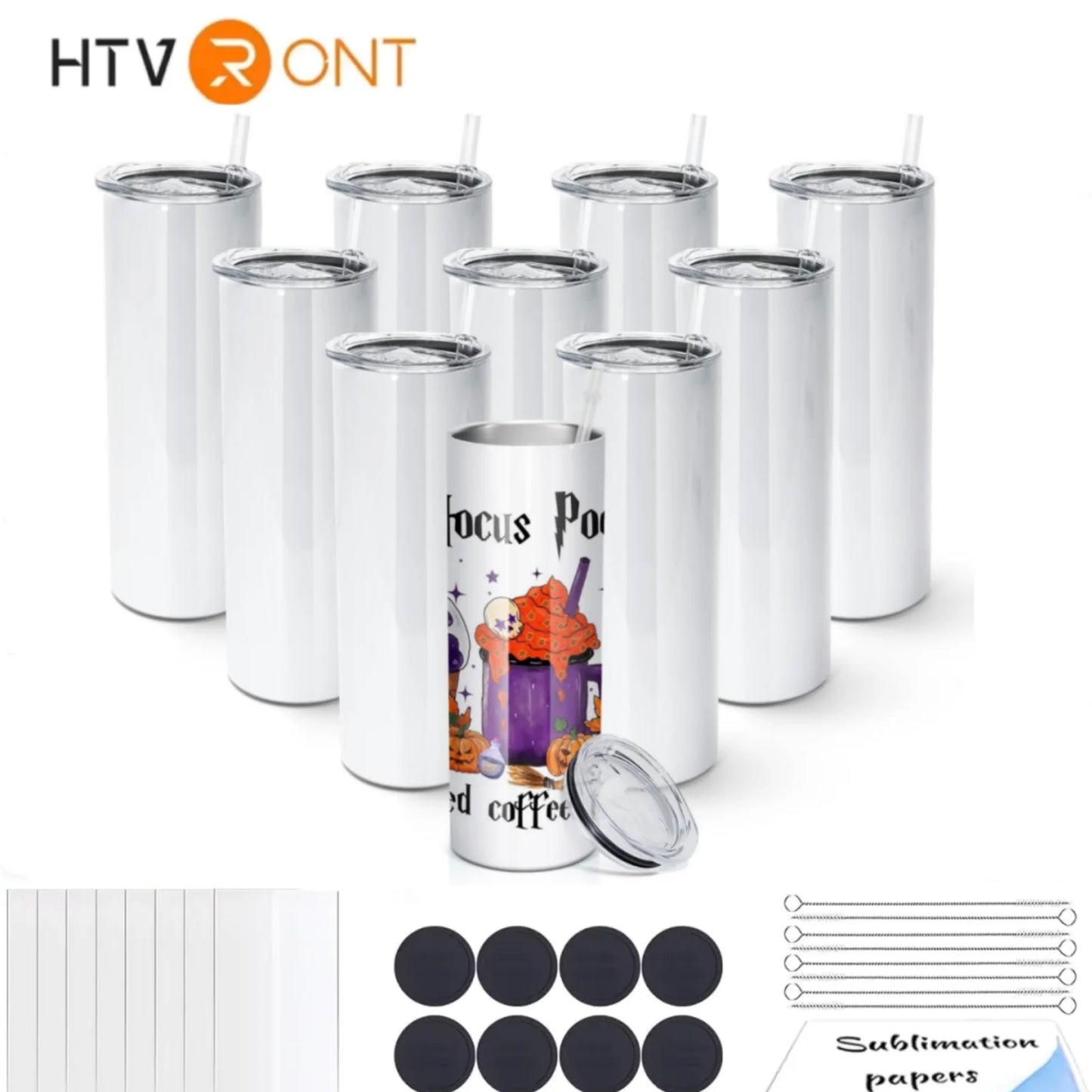 HTVRONT 16/24/48Pcs 20oz Straight Sublimation Tumblers Bulk Blank Stainless Steel Sublimation Tumbler with Sublimation Paper