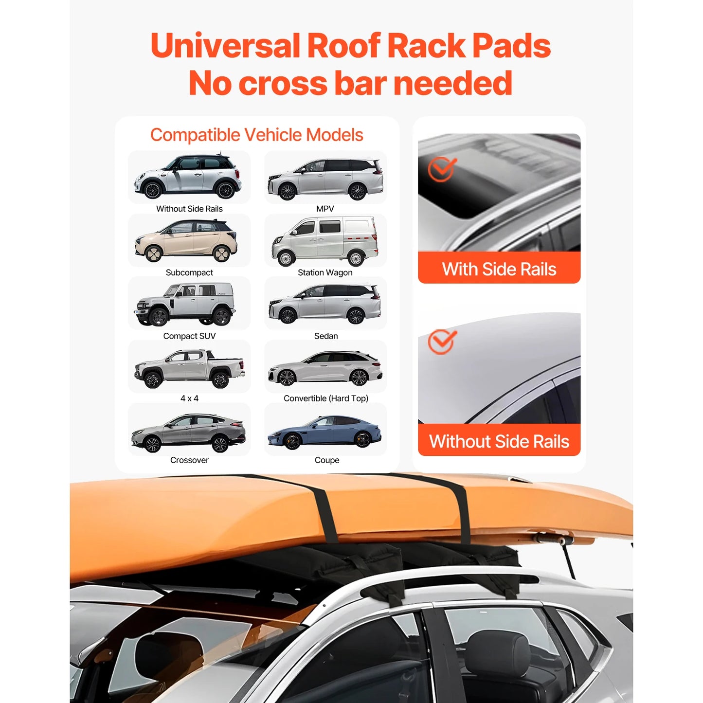 SucceBuy Inflatable Soft Roof Rack Bars 37.6-Inch Universal Car Roof Rack Pads Luggage Kayak Carrier for Canoes Surfboards SUPs