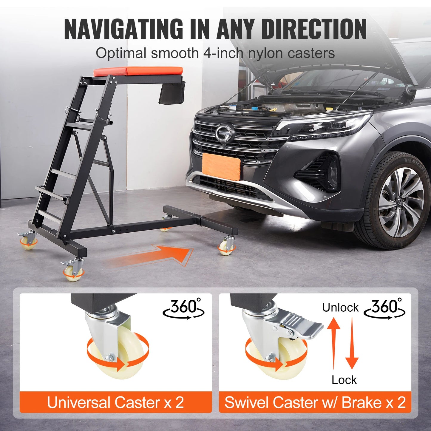 SucceBuy Top Automotive Creeper Adjustable Height 400 LBS Capacity 4 Swivel Caster Wheels for Auto Repair and Maintenance