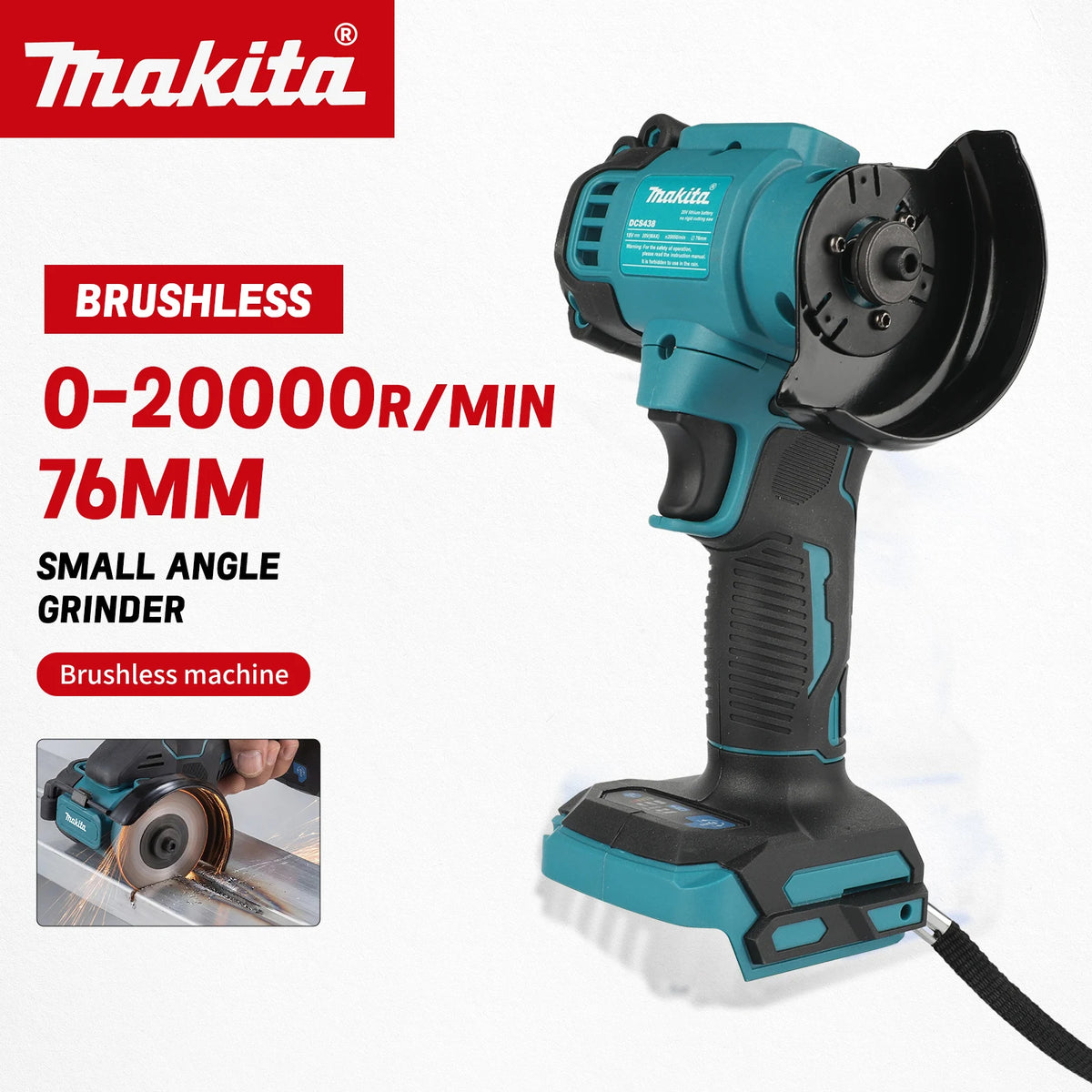 Makita DCS438 Brushless Cordless Grinder 18V 76mm 3‑Speed 20000RPM External Rotor Motor for Vehicle Repair Metal Processing