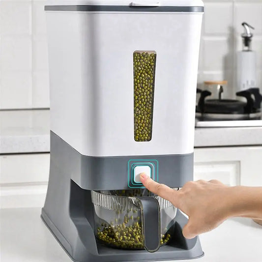 Press-Type Rice Dispenser Sealed Grain Container Storage Household Cereal Rice Box Dispenser Bucket Rice Cans 10KG-A