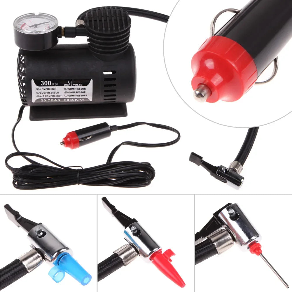 12V Portable Air Compressor with Pressure Gauge Smart Tire Pump Car Electric Tire Inflator for Car Motorcycle Bicycle