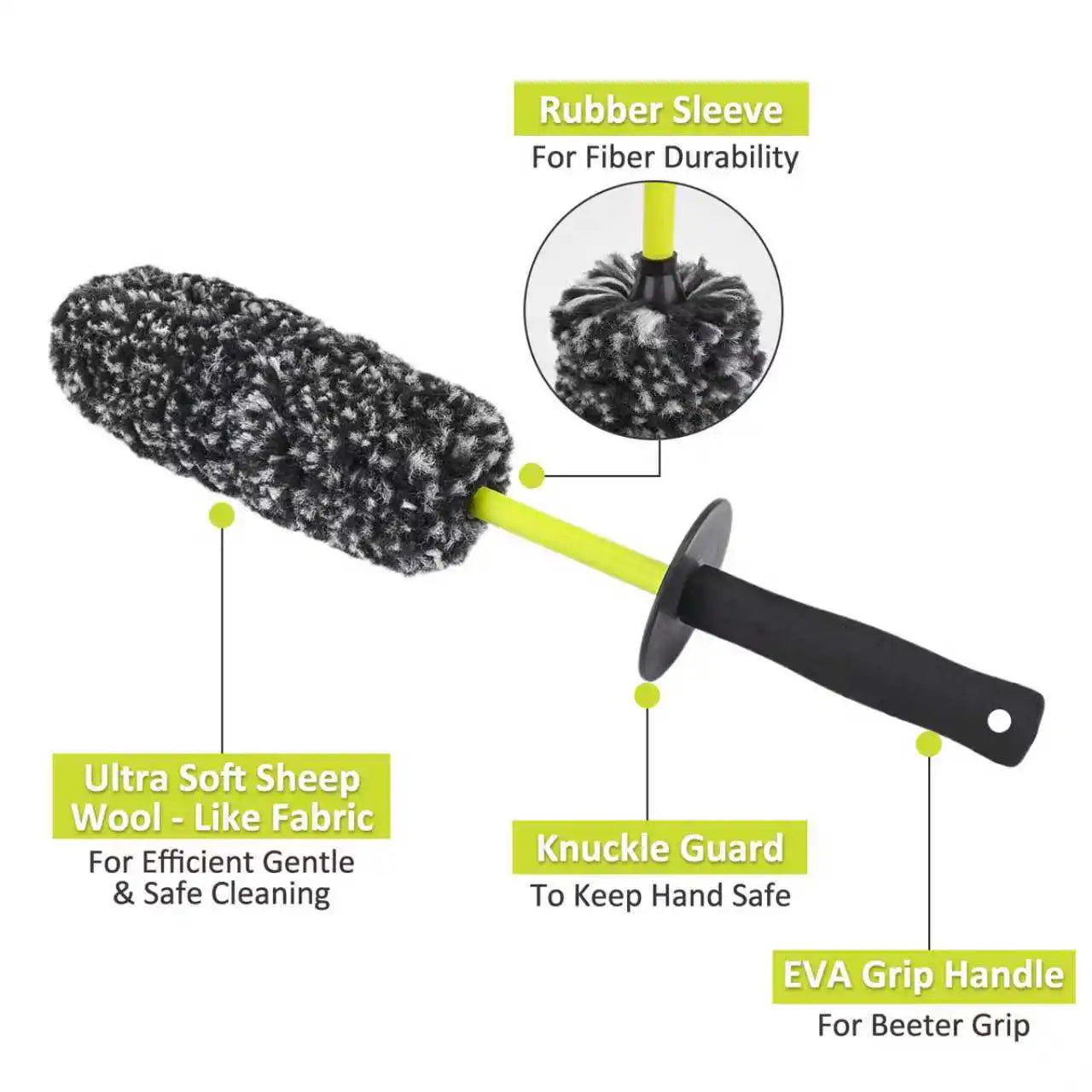 BEAR FORCE Gray-Green Wheel Rim Cleaning Brush,Non-Metal Soft Synthetic Wool Bristles, High Water Absorbency, for Car Wheels
